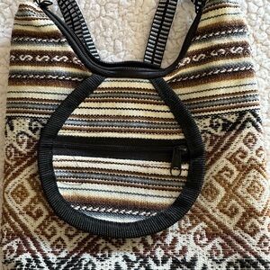 Woven Peruvian Pattern Shoulder Bag in Brown and Cream